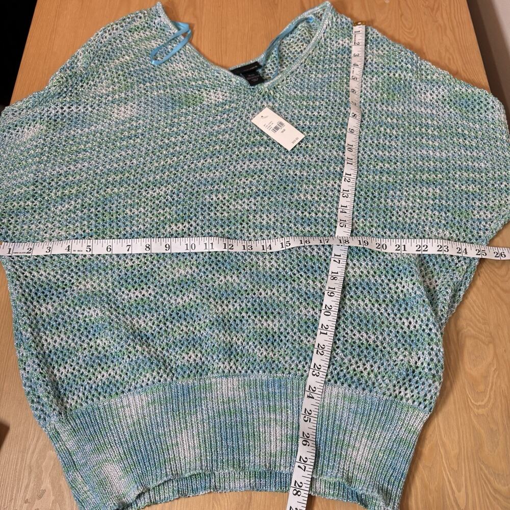 NWT Lane Bryant Women Sweater Blue Metallic Open Knit V Neck 18/20 Coastal Beach - Picture 7 of 8